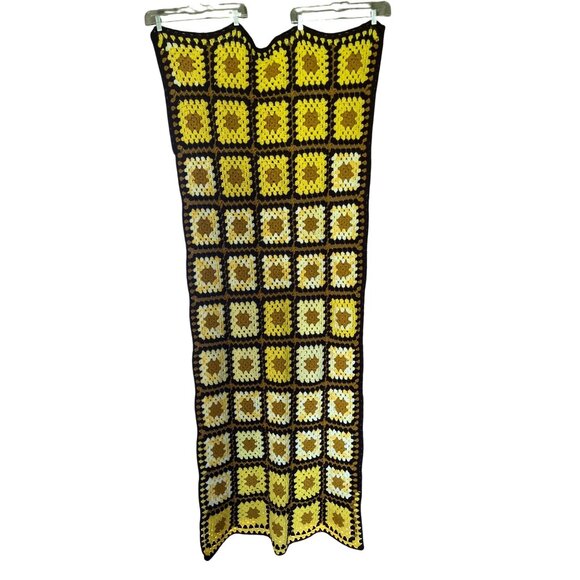 Handmade Crochet Granny Square Throw Blanket Yellow Brown White - Picture 3 of 4
